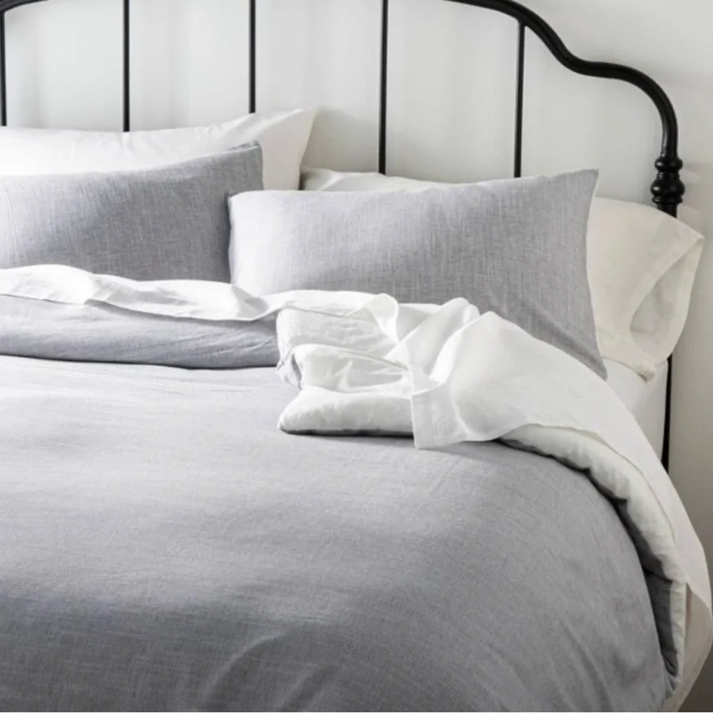 Hearth & Hand Magnolia QUEEN FULL Gray Grey Microstripe Comforter & Sham Set NEW